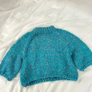 Hand Knit Chunky Boxy Crop Sweater with Elbow Sleeves